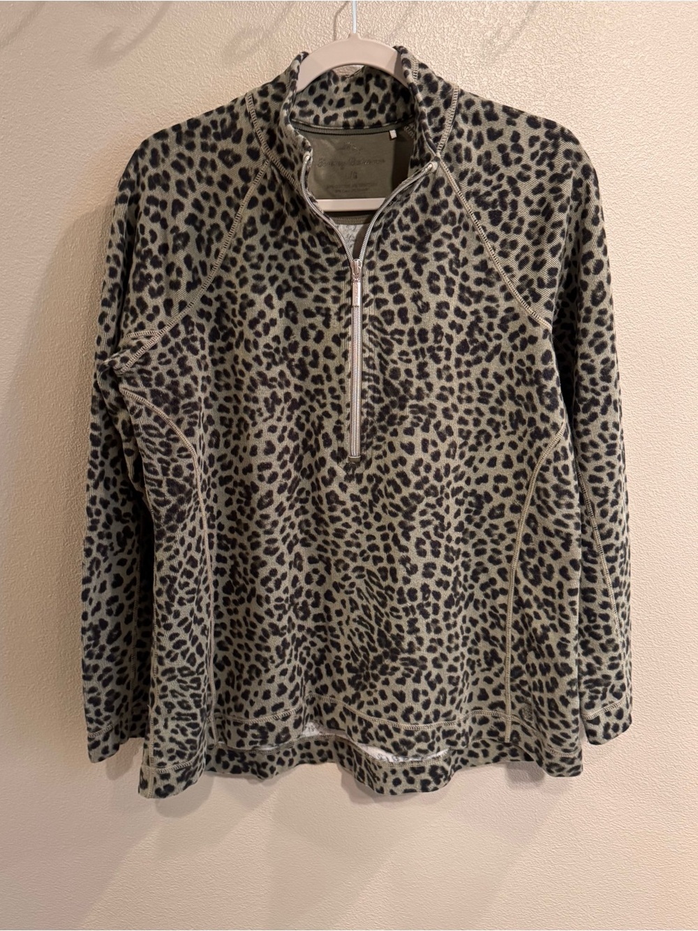 Tommy Bahama Olive and Black Leopard Half-Zip Pullover